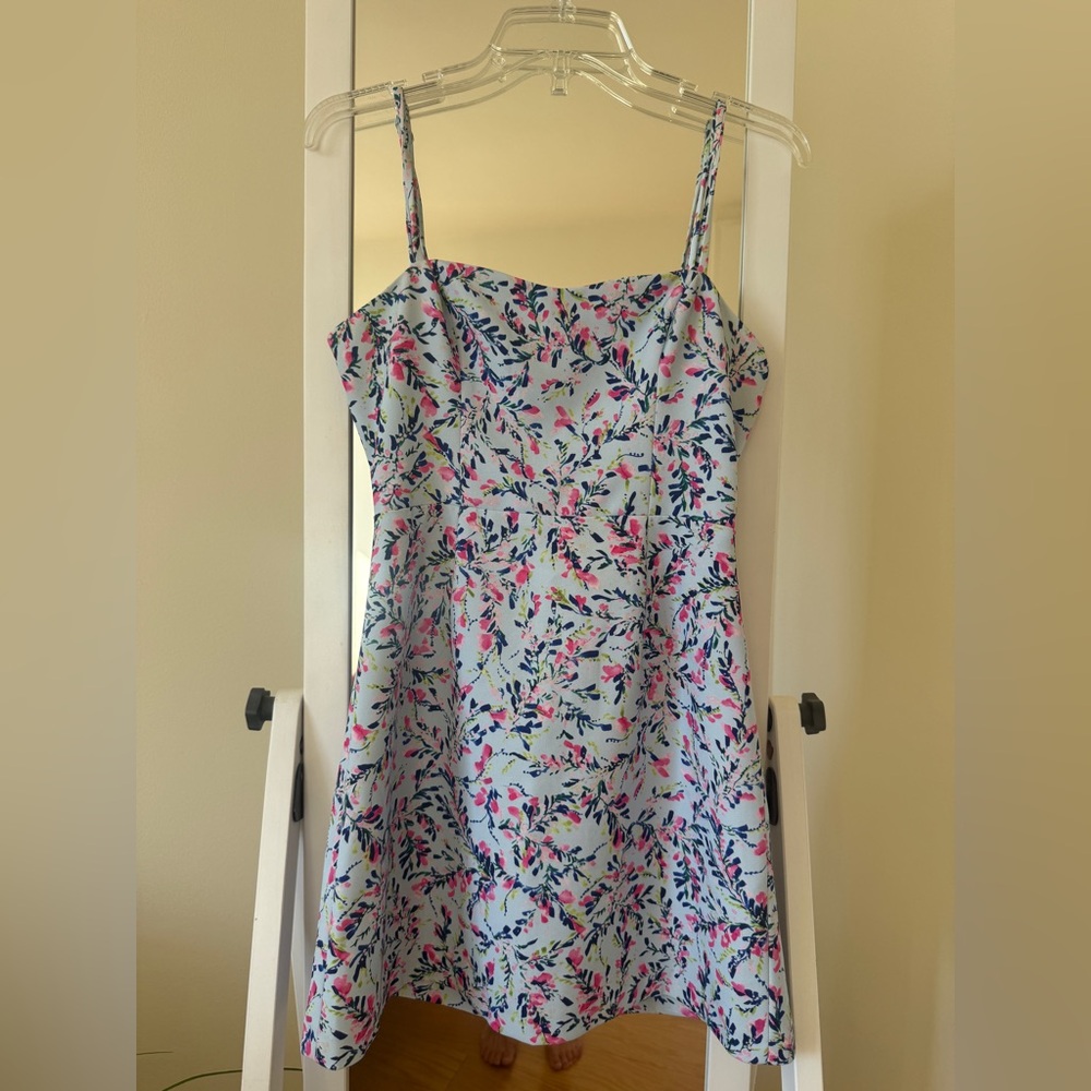 French Connection Light Blue Floral Slip Dress with Pink and Navy Accents